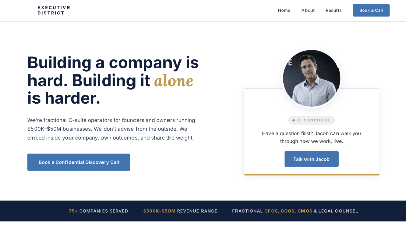 Executive District fractional C-suite website built by Coba